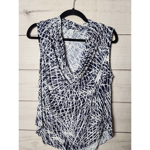 Halogen Womens Abstract Cowl‎ Neck Tunic Tank Top Blue White Size Large - Picture 1 of 6
